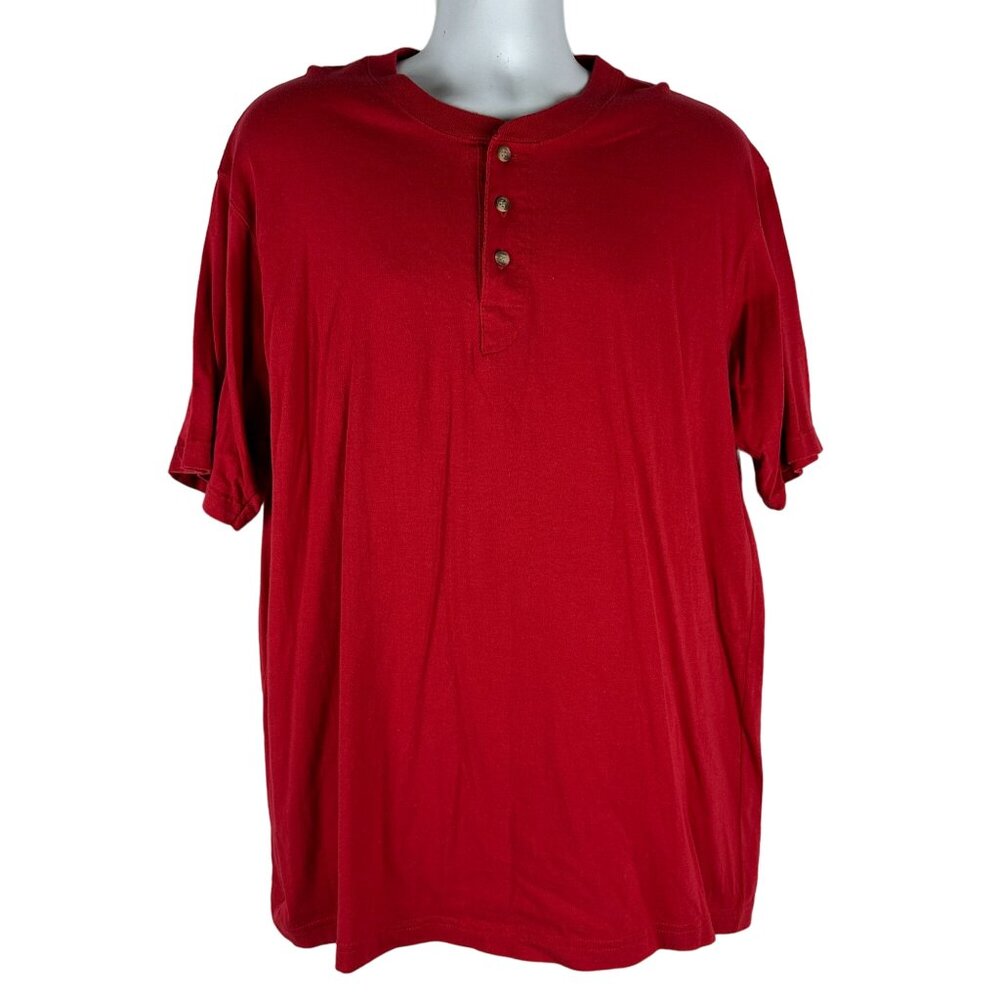 Falls Creek Mens Red Henley T-Shirt Size L 100% Cotton Made In Pakistan